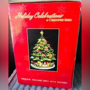 Vintage Christopher Radko Holiday Celebration Musical Tree With Motion Train